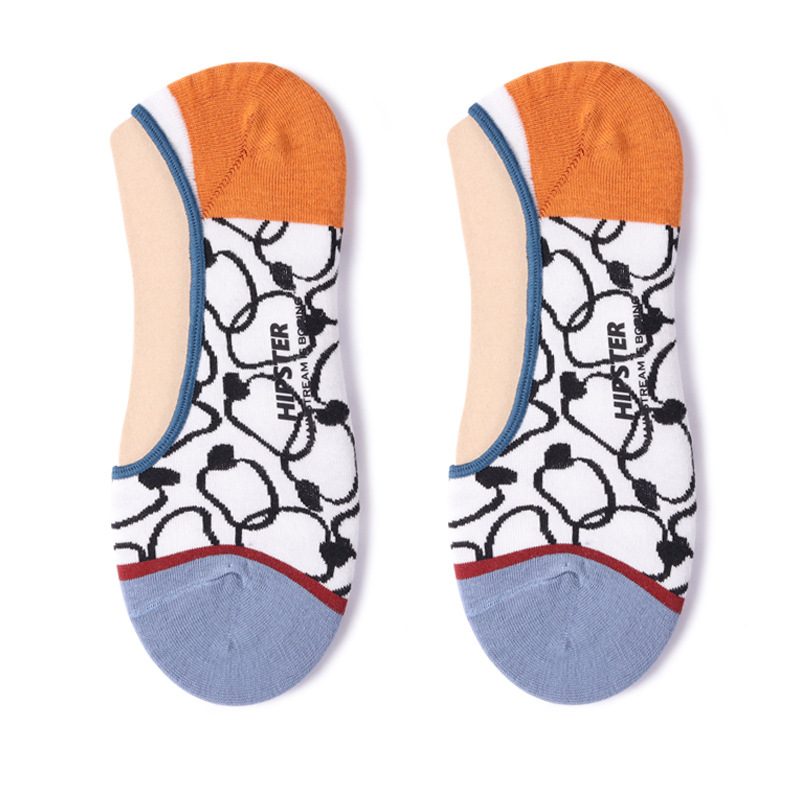 Glad Xvan 5 Pairs Boat Socks Creative Non-slip Absorb Sweat Comfortable Cotton Invisible Socks